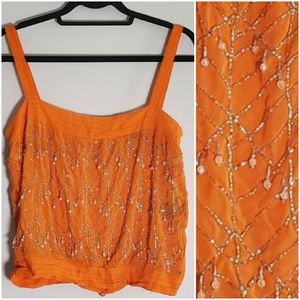 XOXO Orange Beaded Embellished Crop Sleeveless Top